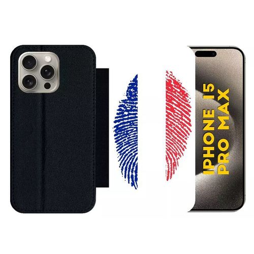 Etui À Rabat Pour Iphone 15 Pro Max - Empreinte Digitale Drapeau France - Silicone - Noir