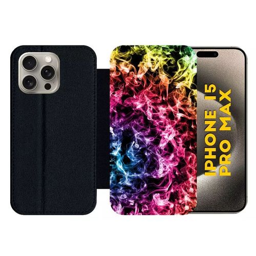 Etui À Rabat Pour Iphone 15 Pro Max - Smoke Fume Arc En Ciel - Silicone - Noir