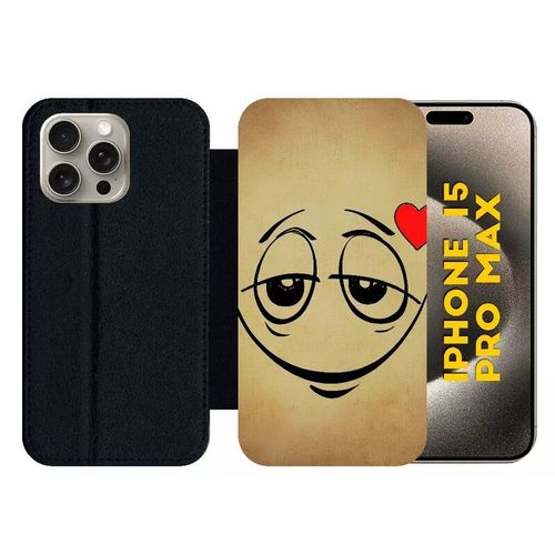 Etui À Rabat Pour Iphone 15 Pro Max - Smiley Amoureux - Silicone - Noir