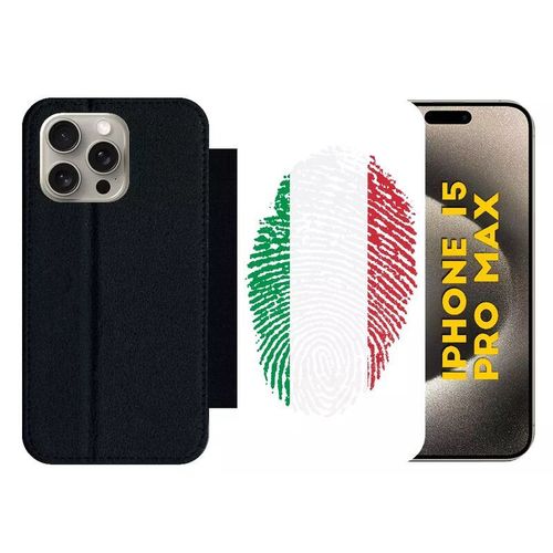 Etui À Rabat Pour Iphone 15 Pro Max - Empreinte Digitale Drapeau Italie Italy - Silicone - Noir