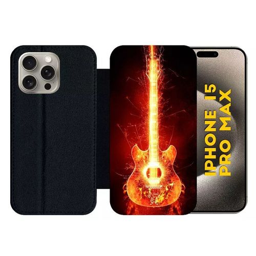 Etui À Rabat Pour Iphone 15 Pro Max - Blazing Guitare - Silicone - Noir