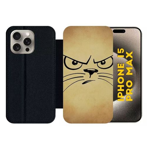 Etui À Rabat Pour Iphone 15 Pro Max - Smiley Chat - Silicone - Noir