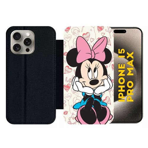 Etui À Rabat Pour Iphone 15 Pro Max - Disney Minnie Love - Silicone - Noir