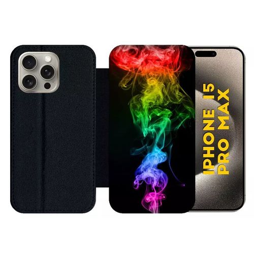 Etui À Rabat Pour Iphone 15 Pro Max - Smoke Fume Arc En Ciel 2 - Silicone - Noir