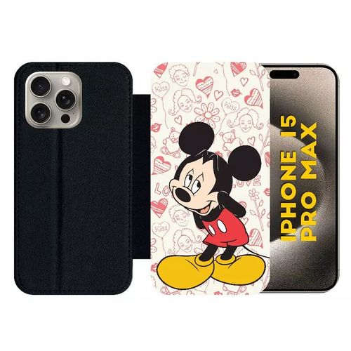 Etui À Rabat Pour Iphone 15 Pro Max - Disney Mickey Love - Silicone - Noir