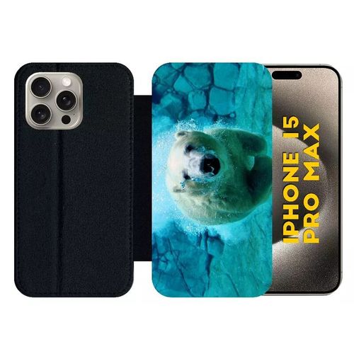 Etui À Rabat Pour Iphone 15 Pro Max - Gros Ours Blanc Plongee - Silicone - Noir
