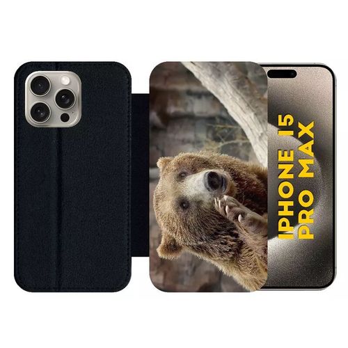 Etui À Rabat Pour Iphone 15 Pro Max - Gros Ours Brun - Silicone - Noir