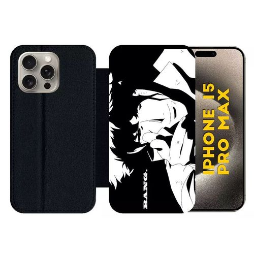 Etui À Rabat Pour Iphone 15 Pro Max - Cowboy Bebop Spike Spiegel Bang - Silicone - Noir