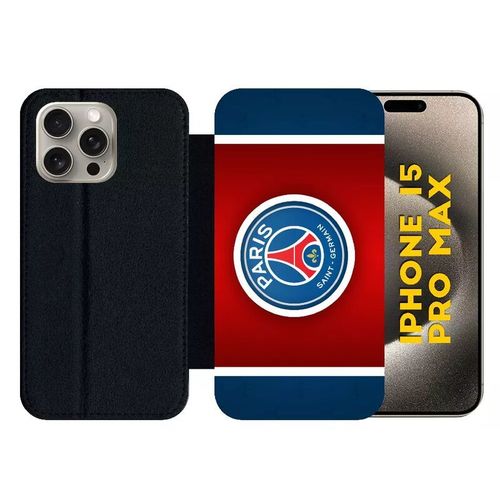 Etui À Rabat Pour Iphone 15 Pro Max - Psg Paris Saint Germain 2 - Silicone - Noir
