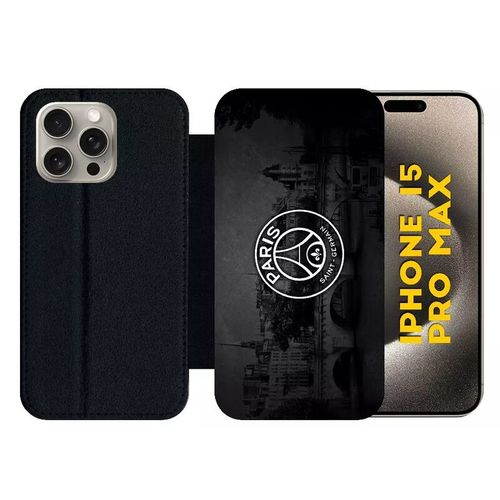 Etui À Rabat Pour Iphone 15 Pro Max - Psg Paris Saint Germain La Seine - Silicone - Noir