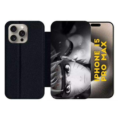 Etui À Rabat Pour Iphone 15 Pro Max - Naruto Black And White - Silicone - Noir