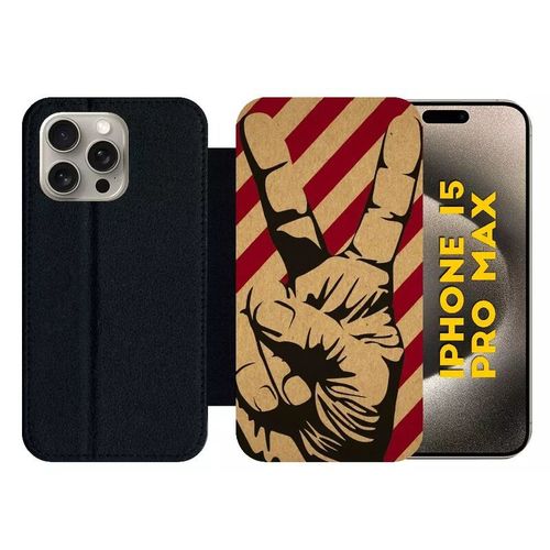 Etui À Rabat Pour Iphone 15 Pro Max - Pop Art Victory - Silicone - Noir