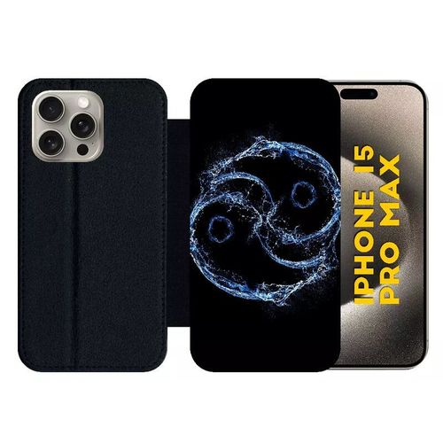 Etui À Rabat Pour Iphone 15 Pro Max - Yin Yang Eau Water - Silicone - Noir