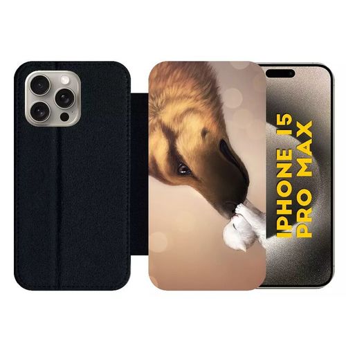 Etui À Rabat Pour Iphone 15 Pro Max - Amour De Chaton Chien - Silicone - Noir