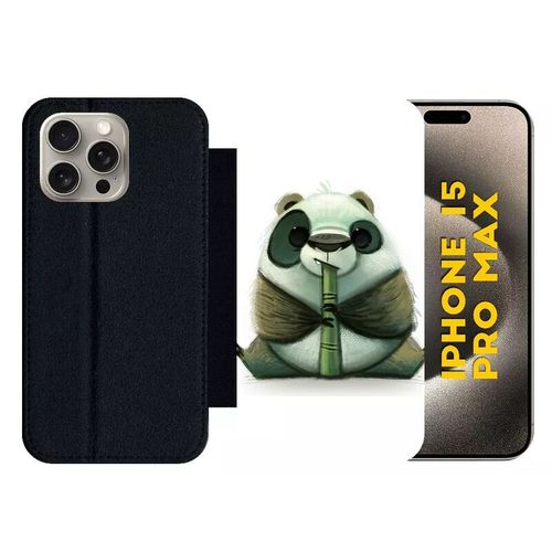 Etui À Rabat Pour Iphone 15 Pro Max - Funny Panda Pipo Roseau - Silicone - Noir