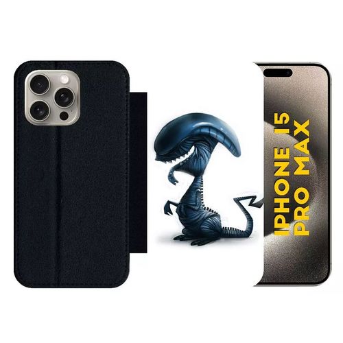 Etui À Rabat Pour Iphone 15 Pro Max - Funny Mon Toutou Alien - Silicone - Noir
