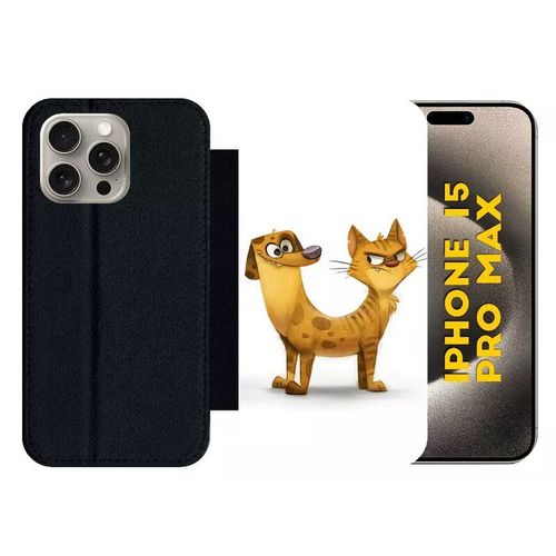 Etui À Rabat Pour Iphone 15 Pro Max - Funny Chienchat - Silicone - Noir