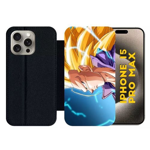 Etui À Rabat Pour Iphone 15 Pro Max - Dragon Ball Gt Trunks Super Saiyan 3 - Silicone - Noir