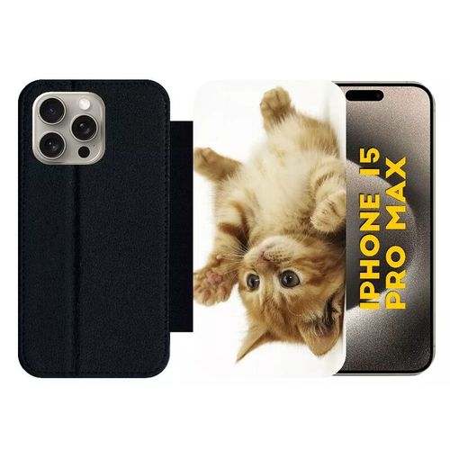 Etui À Rabat Pour Iphone 15 Pro Max - Petit Chaton Mignon - Silicone - Noir