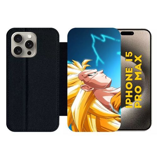 Etui À Rabat Pour Iphone 15 Pro Max - Dragon Ball Z Gohan Super Saiyan 3 - Silicone - Noir