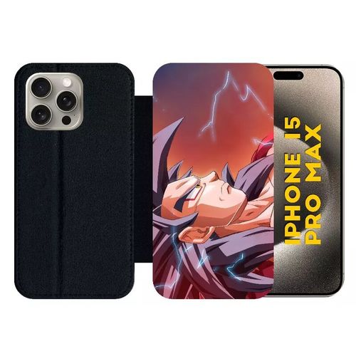 Etui À Rabat Pour Iphone 15 Pro Max - Dragon Ball Gt Goku Super Saiyan 4 - Silicone - Noir