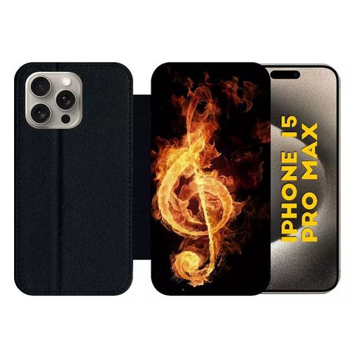 Etui À Rabat Pour Iphone 15 Pro Max - Clef De Sol En Feu - Silicone - Noir
