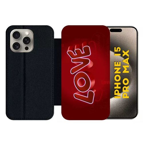 Etui À Rabat Pour Iphone 15 Pro Max - Motif Love 3d - Silicone - Noir