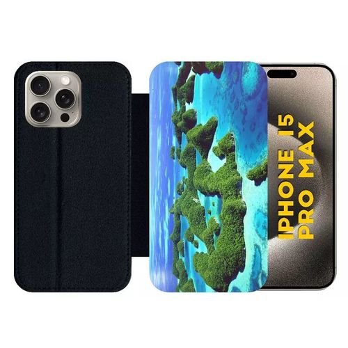 Etui À Rabat Pour Iphone 15 Pro Max - Plage Avec Dunes De Verdure - Silicone - Noir
