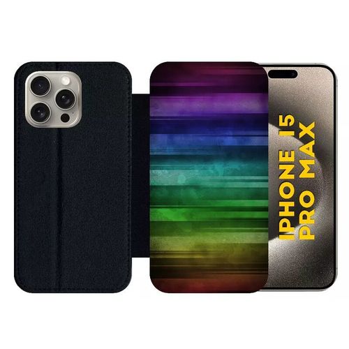 Etui À Rabat Pour Iphone 15 Pro Max - Drapeau Gay Pride Rainbow Grunge - Silicone - Noir