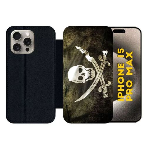Etui À Rabat Pour Iphone 15 Pro Max - Drapeau De Pirate - Silicone - Noir