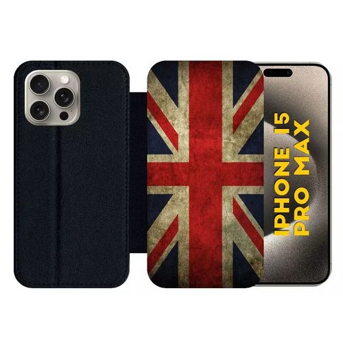 Etui À Rabat Pour Iphone 15 Pro Max - Drapeau Uk Royaume Uni Grunge Flag - Silicone - Noir