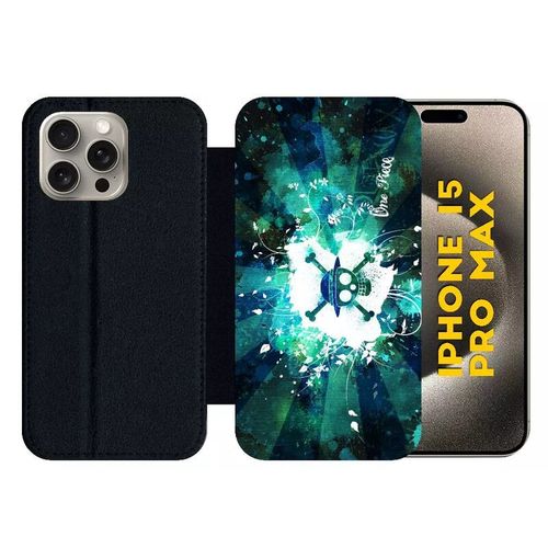 Etui À Rabat Pour Iphone 15 Pro Max - Manga One Piece Tete De Mort - Silicone - Noir
