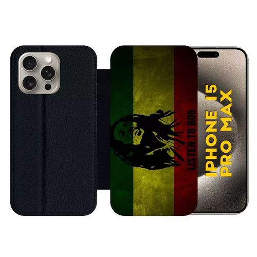 Etui À Rabat Pour Iphone 15 Pro Max - Listen To Bob Marley - Silicone - Noir