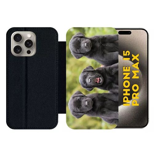 Etui À Rabat Pour Iphone 15 Pro Max - Chiots Labrador Retriver Noir - Silicone - Noir
