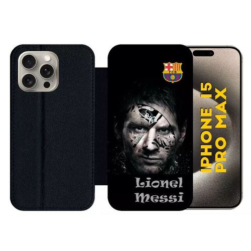 Etui À Rabat Pour Iphone 15 Pro Max - Fc Barcelona Lionel Messi Abstract - Silicone - Noir