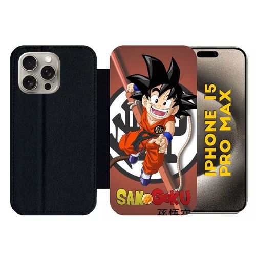Etui À Rabat Pour Iphone 15 Pro Max - Dragon Ball Kid San Goku - Silicone - Noir