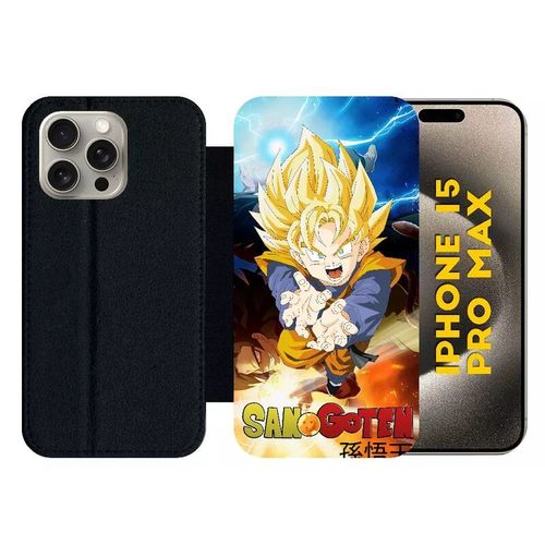 Etui À Rabat Pour Iphone 15 Pro Max - Dragon Ball Son Goten Fury - Silicone - Noir