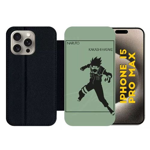 Etui À Rabat Pour Iphone 15 Pro Max - Naruto Kakashi Hatake - Silicone - Noir