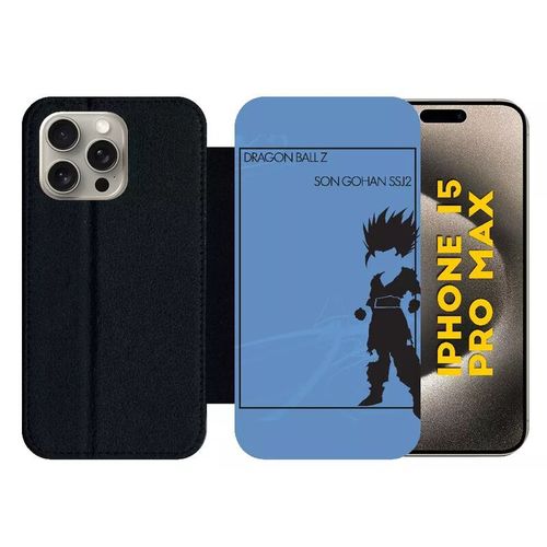 Etui À Rabat Pour Iphone 15 Pro Max - Dragon Ball Z Son Gohan Ssj2 - Silicone - Noir