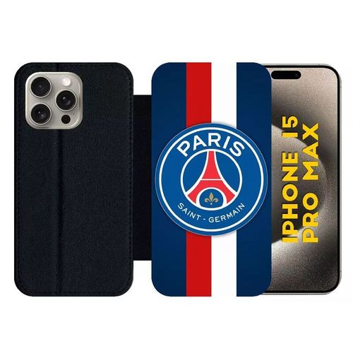 Etui À Rabat Pour Iphone 15 Pro Max - Psg Paris Saint Germain Bleu Blanc Rouge - Silicone - Noir
