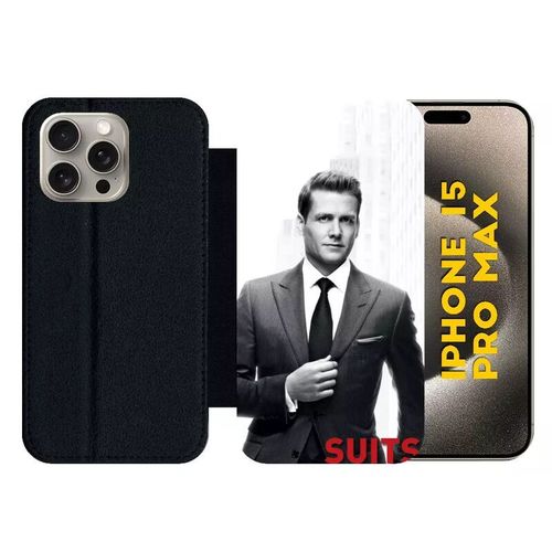 Etui À Rabat Pour Iphone 15 Pro Max - Suits Harvey Specter - Silicone - Noir