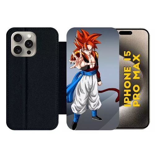 Etui À Rabat Pour Iphone 15 Pro Max - Dragon Ball Gt Gogeta Super Saiyan 4 - Silicone - Noir