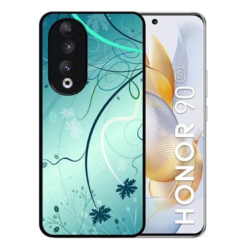 Coque Pour Honor 90 - Abstrait Turquoise Fleur - Silicone - Noir
