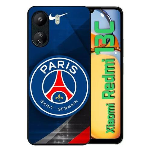 Coque Pour Redmi 13c 4g - Psg Paris Saint Germain Metalise - Silicone - Noir