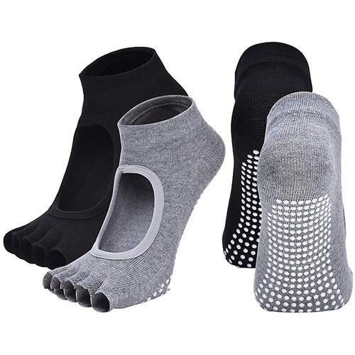 4 Paires De Chaussettes De Yoga Sans Doigts, Poignées Antidérapantes Pour Pilates, Danse De Ballet, Pieds Nus, Entraînement, Coton, Bout Ouvert, Chaussettes De Sport Pour Femmes