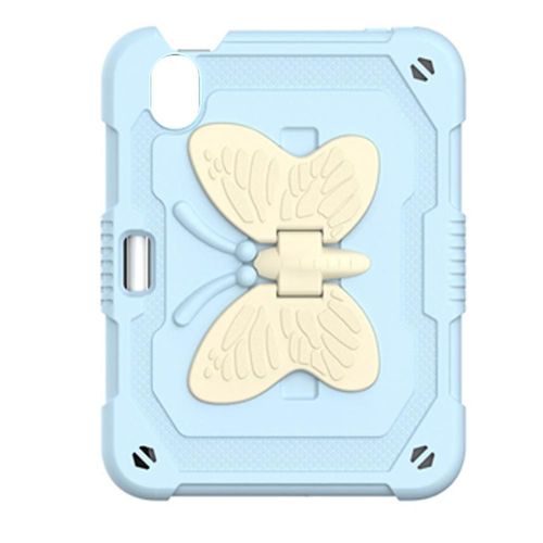 Compatible avec iPad Mini 6 2021 avec béquille, porte-crayons ailes de papillon, bleu cristal de glace rigide et robuste
