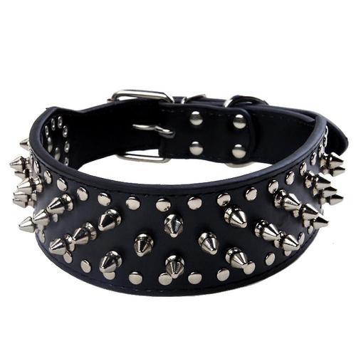 Collier Pour Chien En Simili Cuir Noir 2"" De Large, 37 Clous 60 Clous, Bouledogue, Boxeur