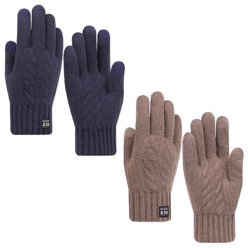 2 Paires De Gants D'hiver Pour Femmes, Gants Chauds Pour Textos À Écran Tactile, Gants Tricotés Pour Femmes, Doublure Polaire Douce Et Épaisse