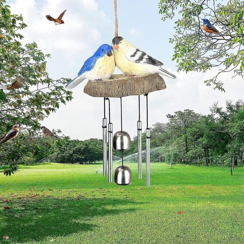 Carillons éoliens pour dégagement extérieur - Carillons éoliens uniques pour oiseaux de jardin avec 4 tubes musicaux en alliage d'aluminium, décoration suspendue extérieure et intérieure, jardin D