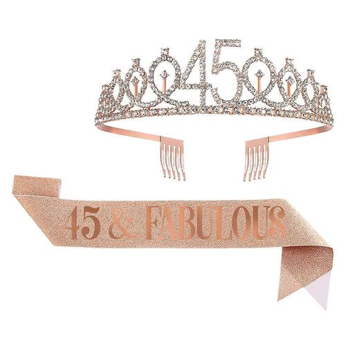 Écharpe et couronne de 45e anniversaire pour femmes, couronne d'anniversaire pour décorations de fête de 45e anniversaire, or Rose